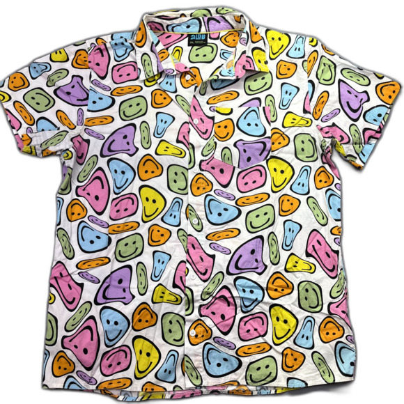 Vintage‎ aLab Button Down Shirt XL Melting Smiley Face Multicolor Hippy Trippy - Picture 1 of 14